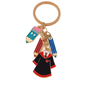 Wizard robe and colored pencils keychain with golden ring for graduation gifts