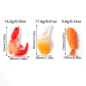 Detailed size and weight specs for realistic resin shrimp and crab food models