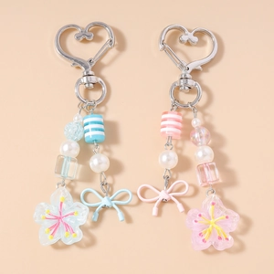 Portachiavi con Perline Fiore di Ciliegio alla Moda Dolce Fiocco in Resina Sakura Pendente per Borsa Fibbia Cuore Donna