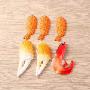 Realistic 6pcs resin food charms including tempura shrimp and crab claws for DIY crafts