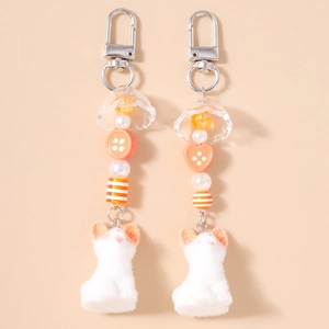 Mignon Animal Corgi Chien Chat Floqué Perlé Porte-clés Gland Fausse Künstliche Perle Charme Sac Pendentif Femmes Filles Cadeau Accessoires
