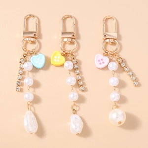 Portachiavi di Moda con Künstliche Perle Placcato Oro Lega Cuore Bottone Strass Nappina Ciondolo Borsa Gioielli per Donna Ragazze Regalo