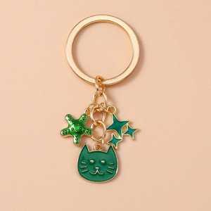 Simpatico Portachiavi a Forma di Gatto Stella Marina in Lega di Zinco Oro Smalto Pendente per Borsa Gioielli da Donna
