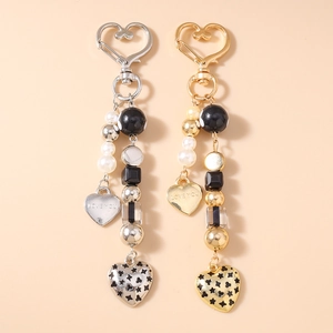 Porte-clés cœur à perles tendance en or et argent avec perles et pendentifs étoile