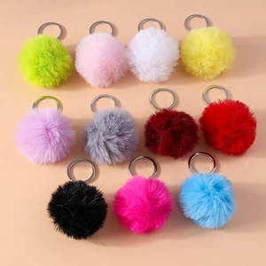 Colorful 8cm faux fur pompom keychain set in eleven vibrant shades with silver rings