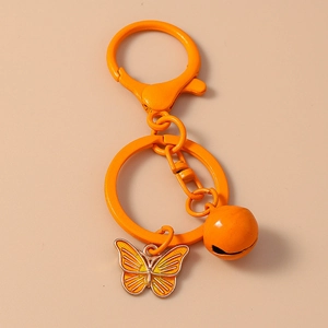 Portachiavi Arancione Con Farfalla e Campanello in Lega di Zinco Smalto Pendente per Borsa Anello Chiave per Donna Decorativo