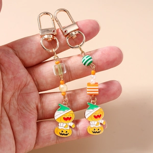 Halloween Pumpkin Mummy Keychain Zinc Alloy Striped Beaded Bag Pendant Artificial Pearl Drip Oil Festive Key Chain Jewelry