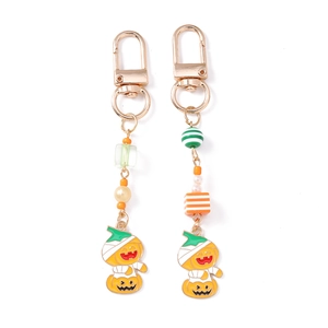 Halloween pumpkin mummy beaded keychains with gold lobster clasps for bag accessories