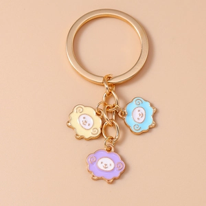 Mignon Dessin Animé Nuage Mouton Porte-clés Alliage de Zinc Or Anneau Coloré Agneau Animal Sac Pendentif Bijoux Cadeau