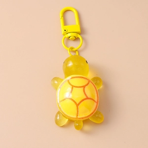 3D yellow resin turtle keychain with glitter and golden lobster clasp for bags