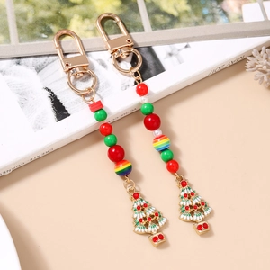 Porte-clés Perlé Sapin de Noël Mode Pendentif Émail Alliage de Zinc Charme de Sac Perle Multicolore Cadeau de Vacances Femmes