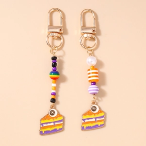 Creative Halloween Eye Cake Keychain Beaded Simulation Food Enamel Bag Pendant Zinc Alloy Drip Oil Cartoon Dessert Keyring