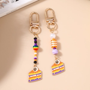 Creative beaded keychain with colorful beads and unique enamel eye cake charm accessory
