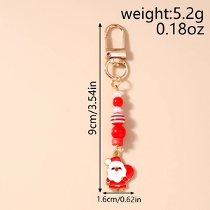 Detailed view of Santa Claus beaded keychain with dimensions 9cm by 1.6cm and 5.2g weight