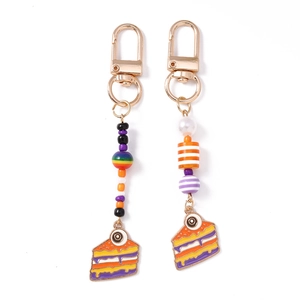 Golden keychain with colorful beads and unique multi-layer eye cake enamel pendant charm
