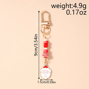 Detailed size chart of Christmas snowman keychain with lobster clasp and red beads