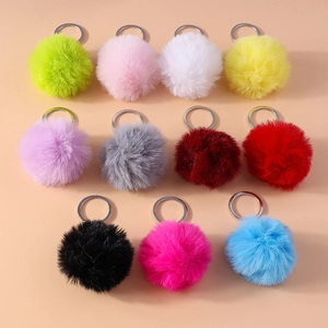 Soft Artificial Fur Fluffy Pompom Keychain Metal Alloy Ring Plush Ball Bag Pendant Decoration For Women Girls Accessory Gift