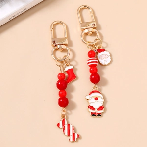 Porte-clés Perlé de Noël Père Noël Chaussette Pendentif Bonbon en Alliage de Zinc Anneau de Clé pour Charme de Sac Cadeau