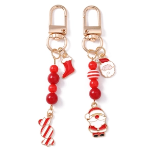 Set de porte-clés de Noël perlé avec pendentifs Père Noël et sucre d'orge en doré