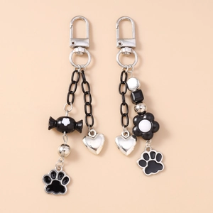Portachiavi in Lega di Zinco Smalto Zampa di Gatto Cuore Fiore Ciondolo Borsa Creativo per Donna Ragazze Stile Sweet Cool