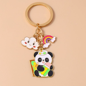 Cartoon Panda Keychain Cute Cloud Rainbow Enamel Metal Key Ring Zinc Alloy Bag Pendant For Women Kids Decorative Jewelry Gift