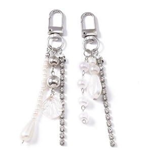Fashion rhinestone tassel keychain with faux pearls and white shell bag charms set