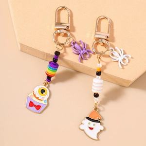 Portachiavi Halloween Fantasma Ragno Cupcake Occhio Lega di Zinco Smalto con Perline Ciondolo Borsa Spooky Carino Accessori Festa
