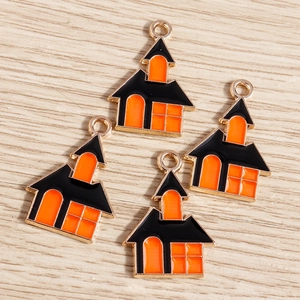 Halloween haunted house charms in black and orange alloy for DIY jewelry making
