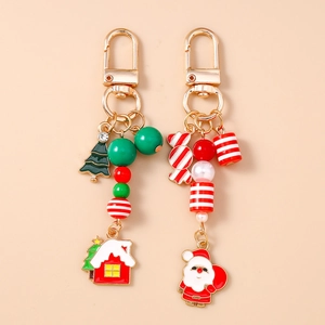 Portachiavi di Natale Babbo Natale Casa Con Perline Lega Smalto Portachiavi in Metallo da Donna Ciondolo Borsa Regalo di Festa