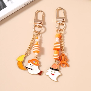 Creative Halloween keychain set with ghost pendants and gold alloy lobster clasp charms