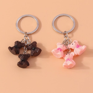 Lot de porte-clés ours 3D avec charms roses et marrons pour sacs et clés