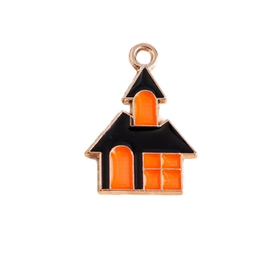 Halloween haunted house charms in black and orange enamel for DIY jewelry making