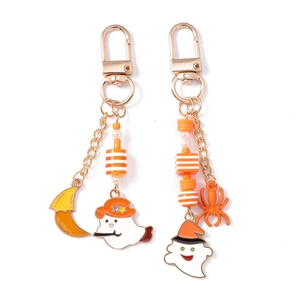 Creative Halloween keychain set with ghost pendants and orange spider charms for bags