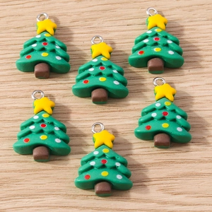 Festive Resin Christmas Tree Charms With Metal Loop Star Painted DIY Jewelry Accessories Pendants For Earrings Necklaces
