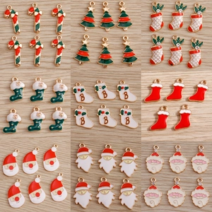 Christmas Alloy Drip Oil Pendants Santa Claus Christmas Tree Stocking Candy Cane DIY Jewelry Making Accessories Charms