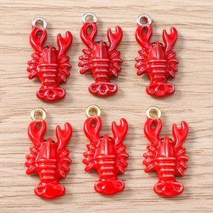 Red lobster charms in alloy with oil drip finish for handmade jewelry and keychains