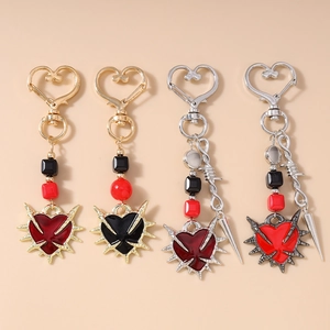 Gothic Thorn Heart Keychain Zinc Alloy Punk Spike Sword Bag Pendant Red Black Enamel Heart Key Ring For Women Men Jewelry
