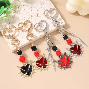 Gothic thorns heart and sword keychain with metallic heart buckle and colored beads