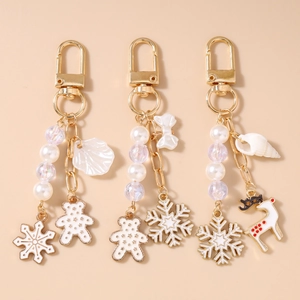 Weihnachten Schlüsselanhänger Zinklegierung Schneeflocke Elch Bär Künstliche Perlenimitat Emaille Tasche Anhänger Festliches Winter Geschenk