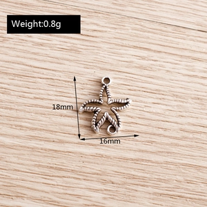 Macro detail of starfish charm pendant in antique silver finish with 18mm diameter