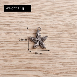 Macro detail of starfish charm showing antique silver texture and dimensions 19x23mm