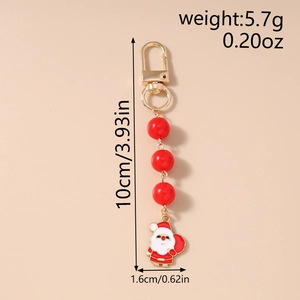 Detailed view of Santa Claus keychain with red beads and dimensions showing 10cm length