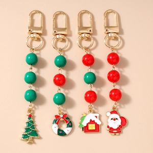 Christmas Santa Claus Tree House Wreath Beaded Keychains Zinc Alloy Enamel Bag Charms Festive Holiday Gift Women Accessories