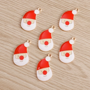 Set of 6 Santa Claus enamel alloy charms with red and white colors for DIY jewelry making
