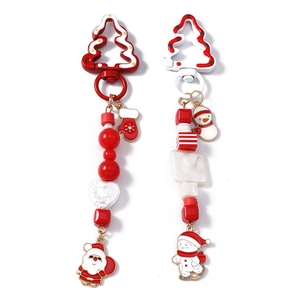 Christmas Santa and Gingerbread pearl beaded keychains with festive tree charms