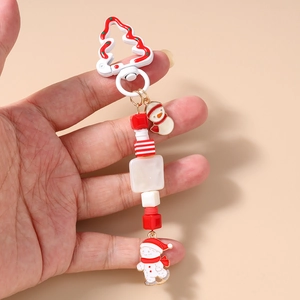 Christmas snowman and Santa keychain with red beads and white pearl pendant charms