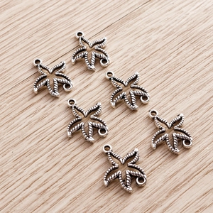 Set of 6 vintage silver starfish charms with woven texture and double rings for DIY jewelry