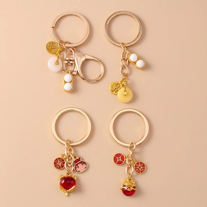 Porte-clés Symbole de Chance Style Chinois Alliage de Zinc Plaqué Or Pendentif Cacahuète Renard Sac de Fortune Bijoux