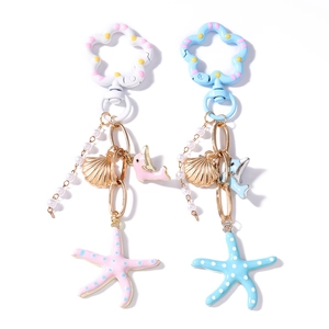 Porte-clés tendance avec perles étoile de mer et dauphin pour sac en rose et bleu