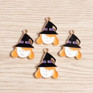 Pendentifs sorcière d'Halloween avec chapeaux noirs et cheveux orange pour bijoux